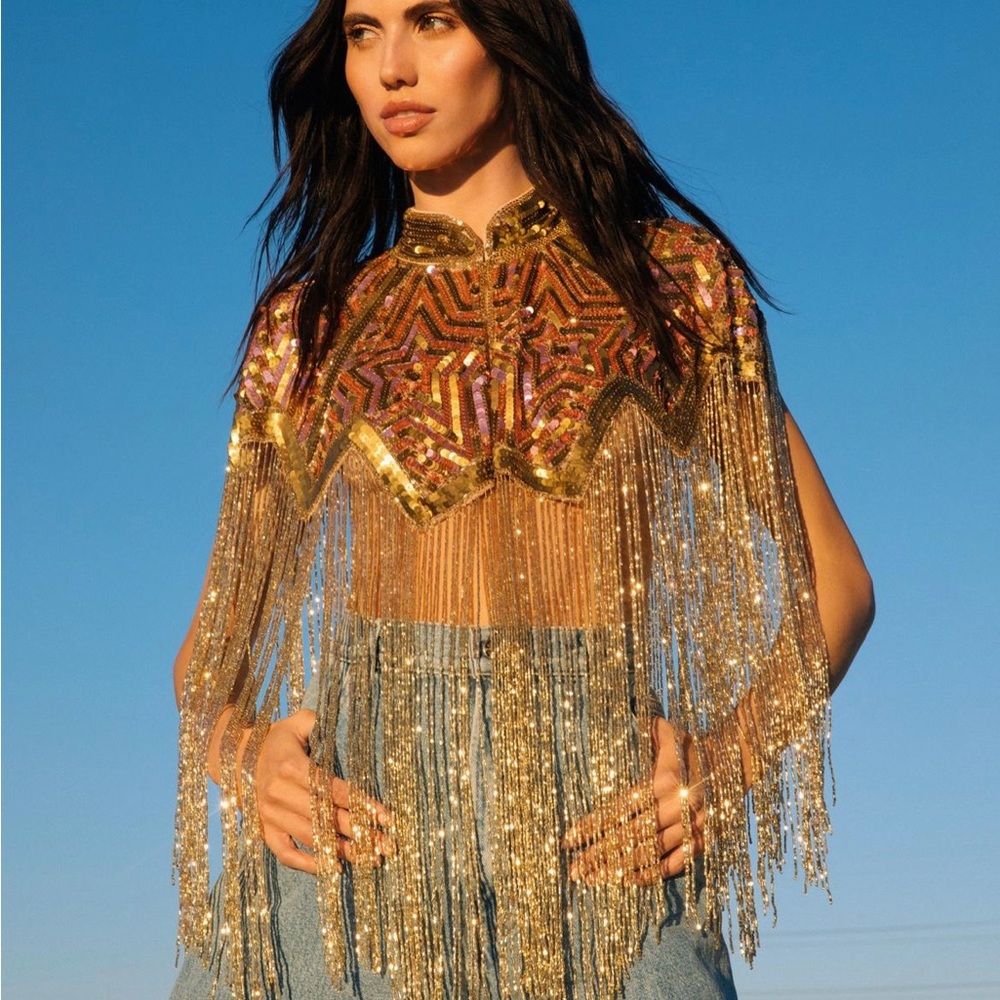 Nasty Gal Gold and Blush Beaded Star Cape